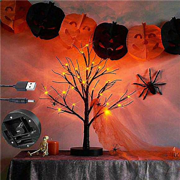 Lighted Spooky Halloween Tree with Timer Battery Operated or USB Plug in, - Picture 1 of 6